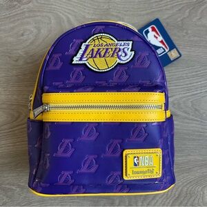 🆕 Loungefly x NBA Los Angeles Lakers Debossed Logo Vegan Leather Mini Backpack
